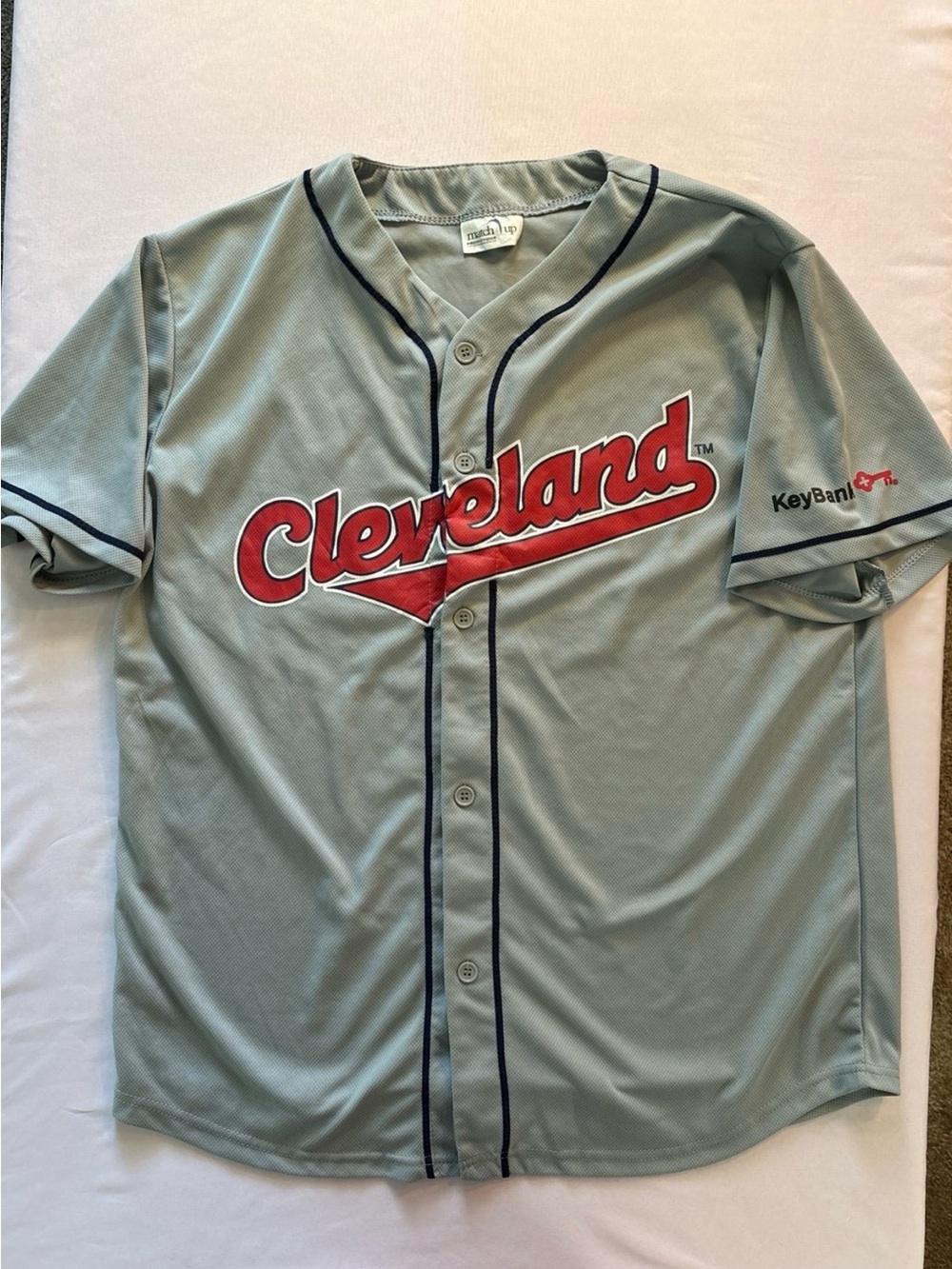 Cleveland Script Baseball Jersey in Light Gray and Red - Unbranded